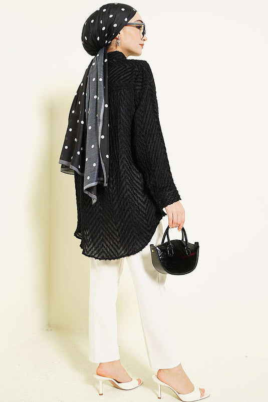 Camicia larga Zikzak con frange nera