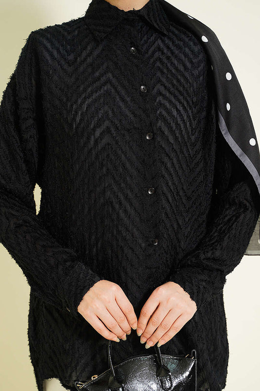 Camicia larga Zikzak con frange nera