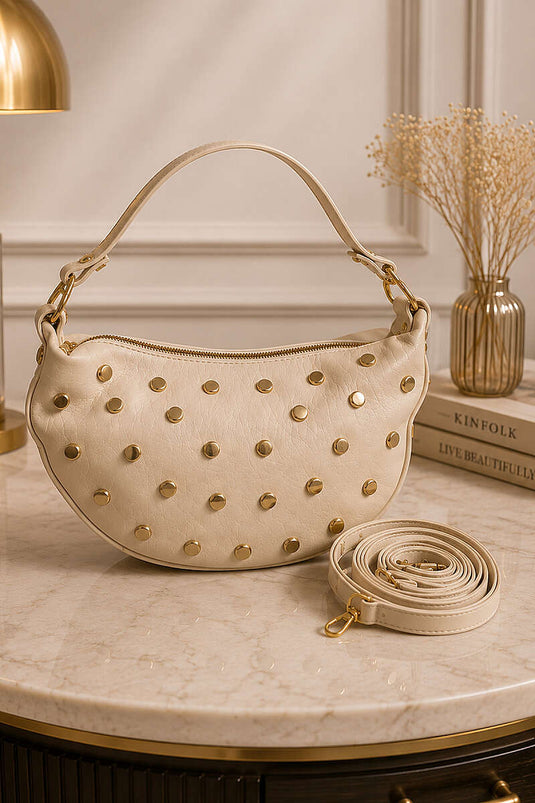 Sac zippé avec détails cloutés beige
