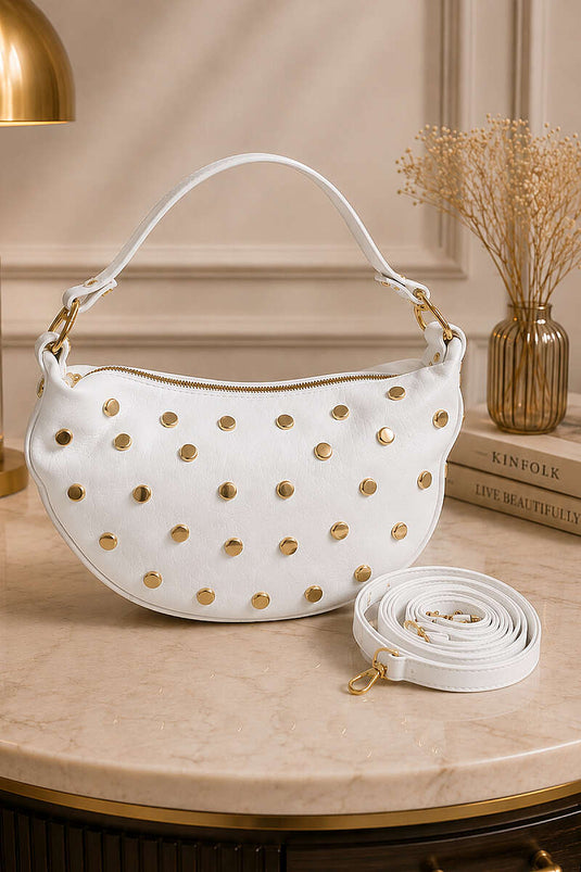 Sac zippé avec détails cloutés blanc