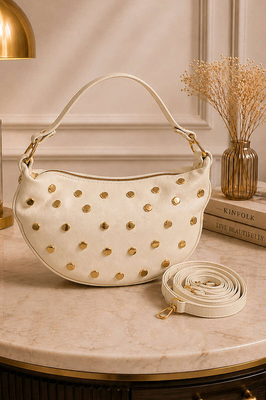 Sac zippé avec détails cloutés crème