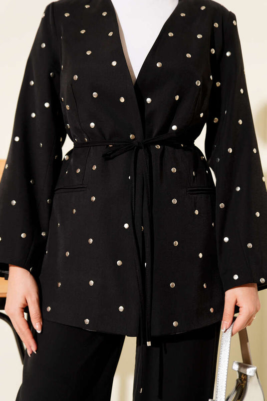 Ensemble deux pièces en Tencel avec veste cloutée, noir