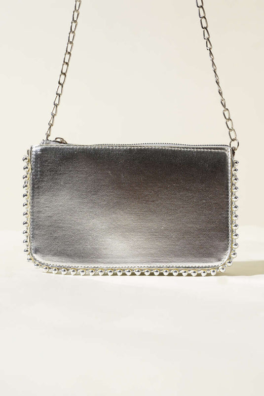 Zımbalı Zincir Askılı Çanta Gümüş