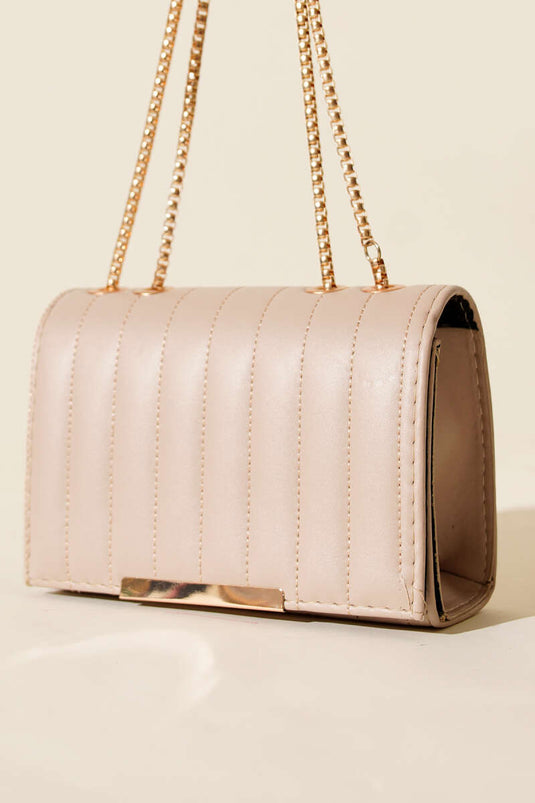 حقيبة مستطيلة بحزام سلسلة، بيج