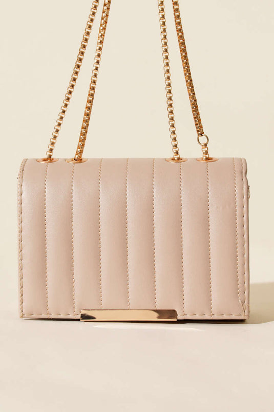 حقيبة مستطيلة بحزام سلسلة، بيج