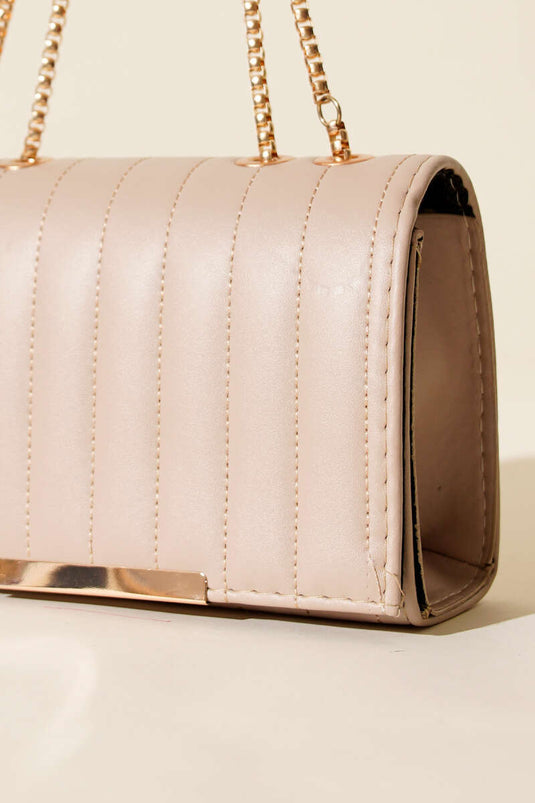 حقيبة مستطيلة بحزام سلسلة، بيج