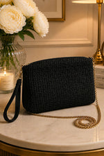 Sac Rectangulaire En Tricot À Chaîne Et Sangle Noire