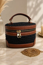 Sac En Osier À Chaîne Et Bandoulière Noire Et Café