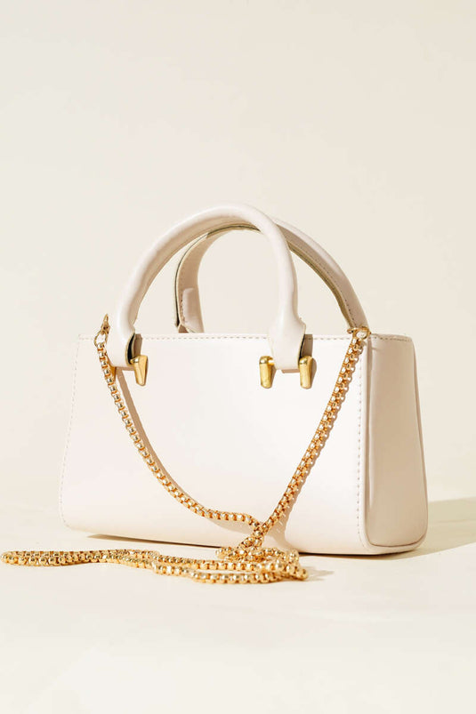 Chain-Strapped Magnetic Bag Cream