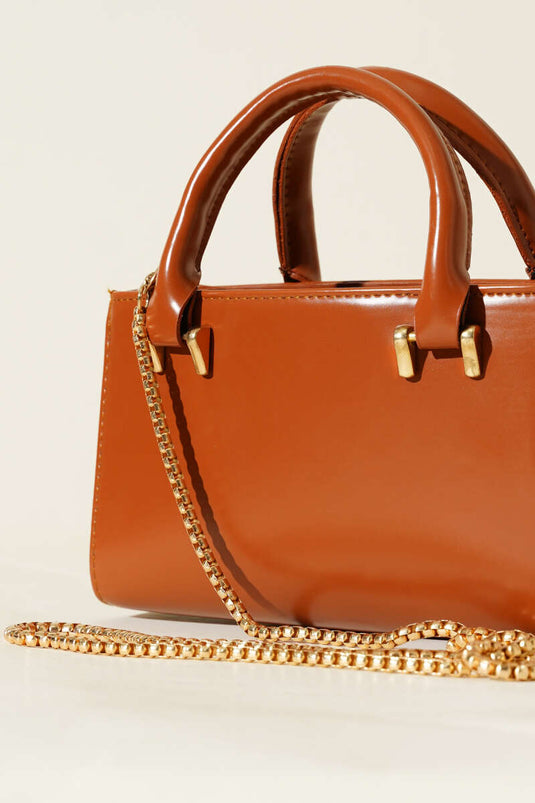 Zincir Askılı Mıknatıslı Çanta Taba