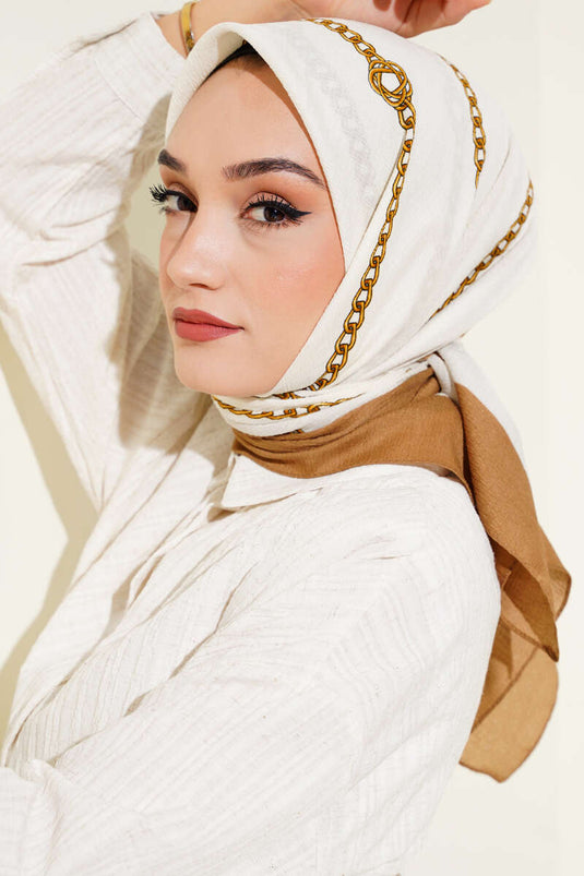 Écharpe Mio Cazz Motif Chaîne Ecru