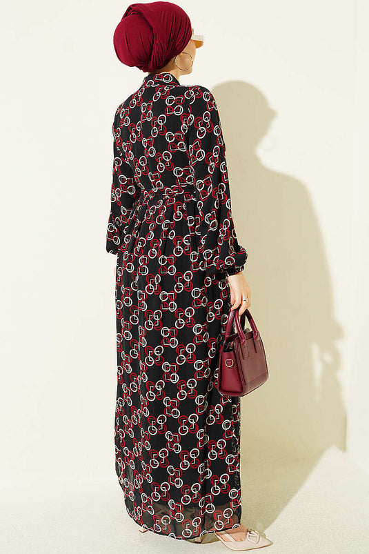 Robe En Chiffon À Motifs Et Boutons Bordeaux