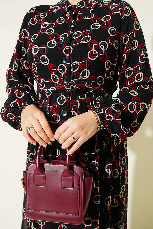 Robe En Chiffon À Motifs Et Boutons Bordeaux