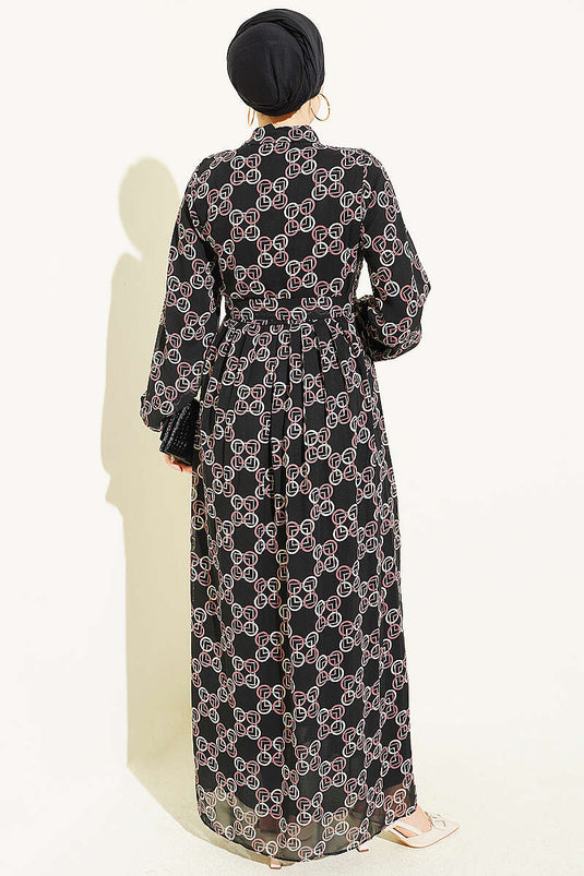 Robe En Chiffon À Boutons Et Motif Rose Taupe