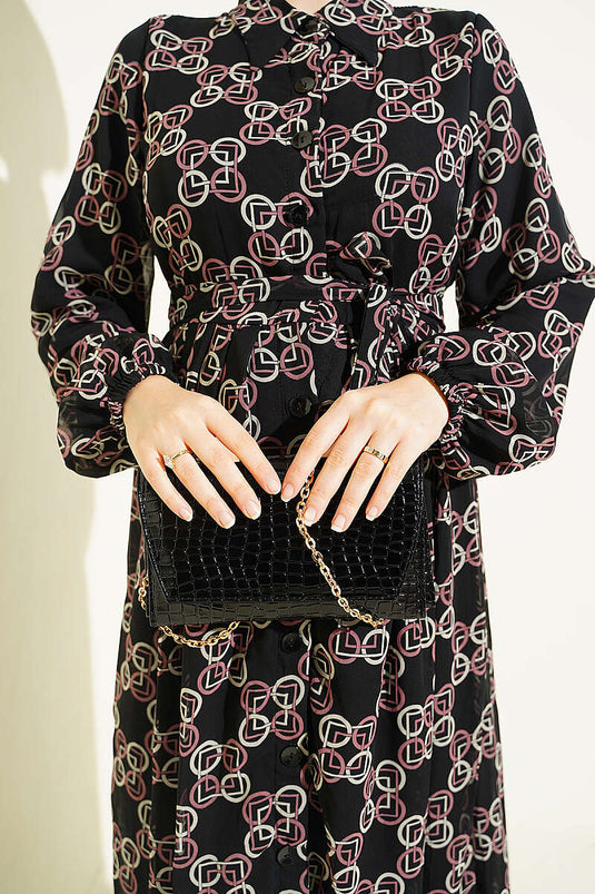 Robe En Chiffon À Boutons Et Motif Rose Taupe