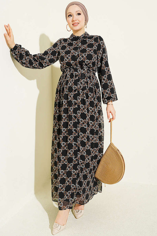 Robe En Chiffon À Boutons Et Motif Mink