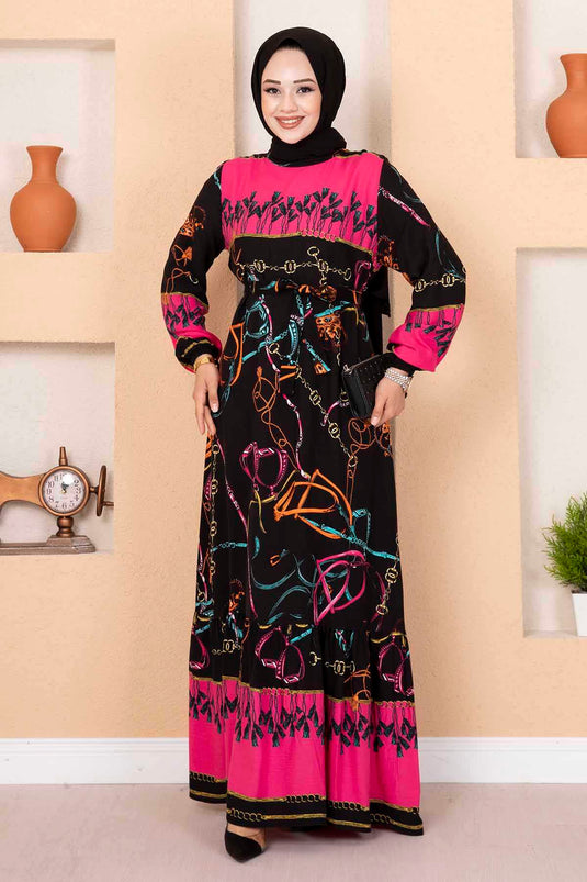 Robe Hijab à Motifs Chaîne Noir