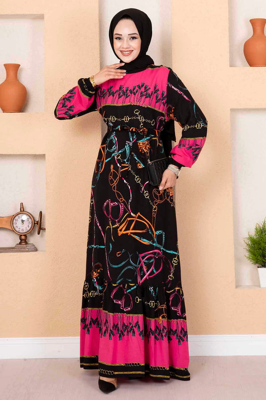 Robe Hijab à Motifs Chaîne Noir