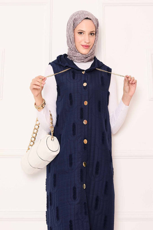 Gilet matelassé avec détails en chaîne et boutons, bleu marine