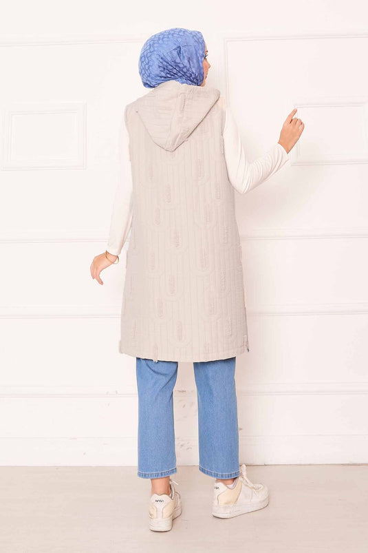 Zincir Detaylı Düğmeli Kapitone Yelek Taş