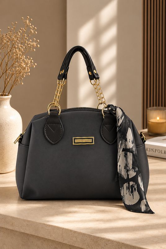 Anthrazit Hand- Und Schultertasche Mit Kettendetails