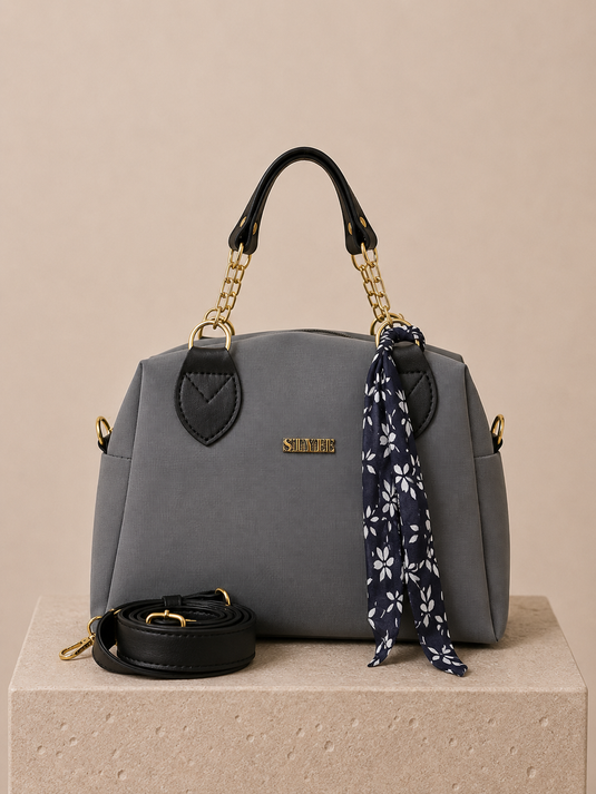 Chain Detail Hand and Shoulder Bag Gray