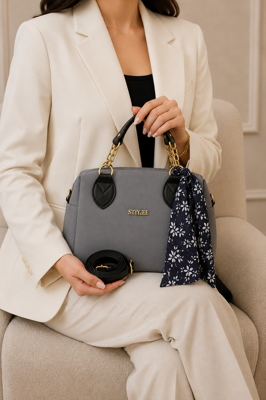 Chain Detail Hand and Shoulder Bag Gray