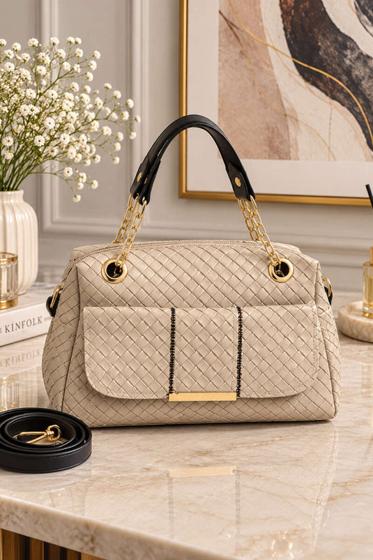 Borsa Donna Beige Con Dettaglio Catena