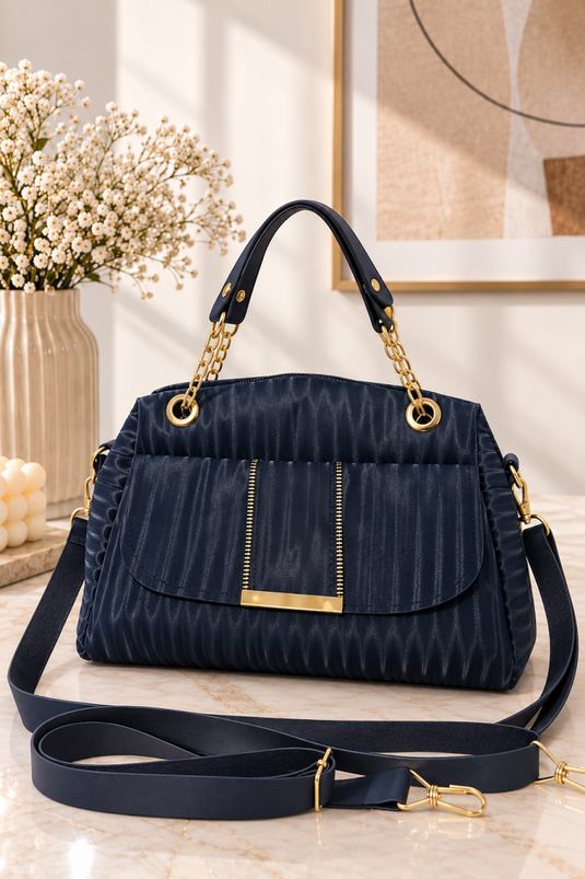 Bolso De Mano Mujer Con Detalles De Cadena Azul Marino