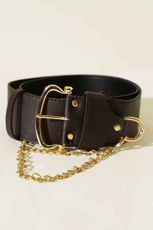 Zincir Detaylı Kalın Kemer Acı Kahve