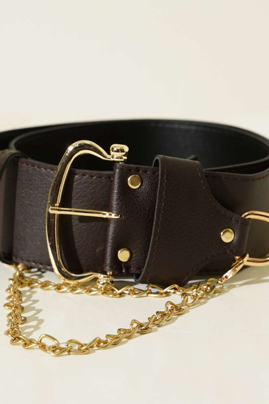 Zincir Detaylı Kalın Kemer Acı Kahve