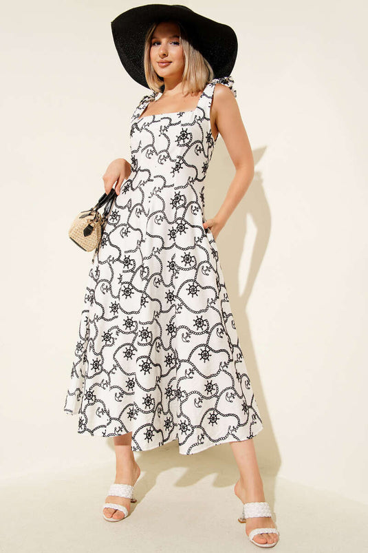 Chain Stitch Detail Off-Shoulder Dress Black