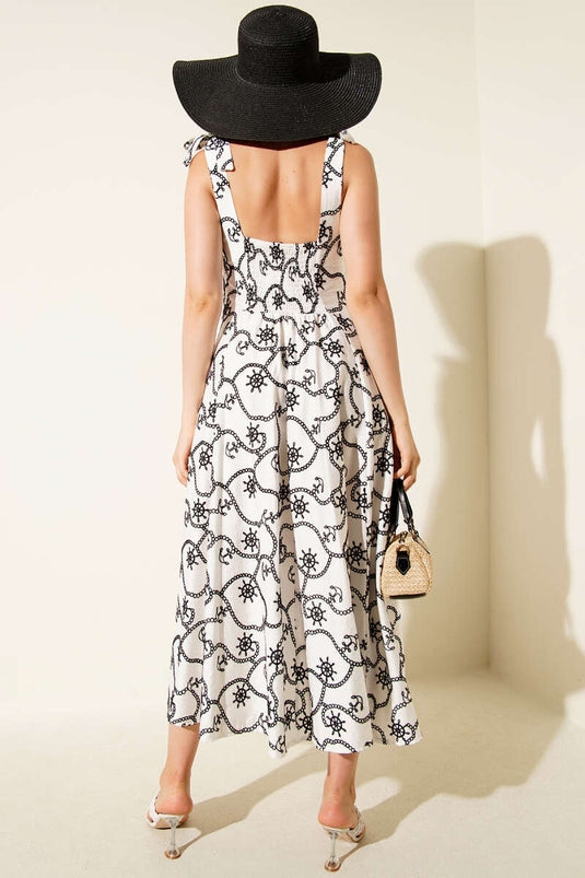 Chain Stitch Detail Off-Shoulder Dress Black