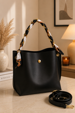 Sac Main & Épaule Noir Avec Détail Foulard À Chaîne