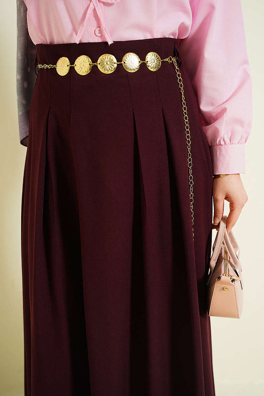 Jupe plissée avec ceinture chaîne couleur prune