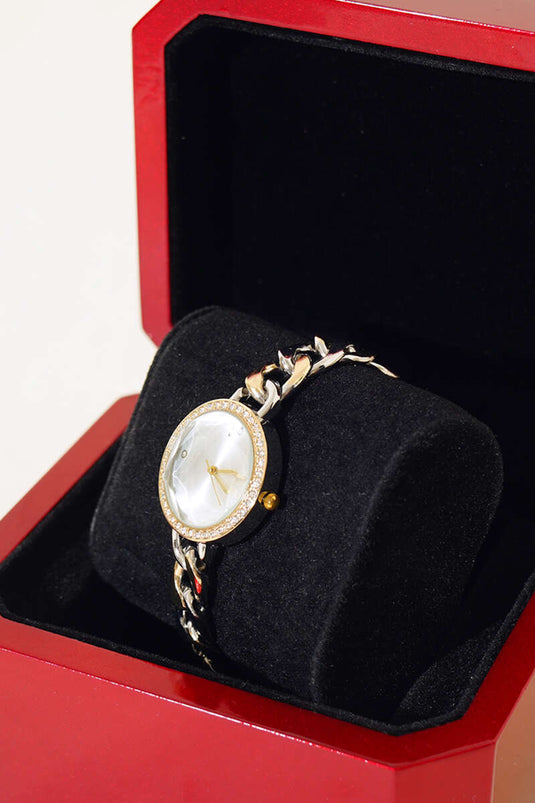 Stoned Montre-bracelet pour femme avec bracelet chaîne Doré Blanc