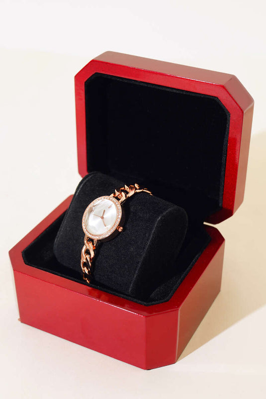 Montre-bracelet pour femme Rose Stone avec bracelet chaîne