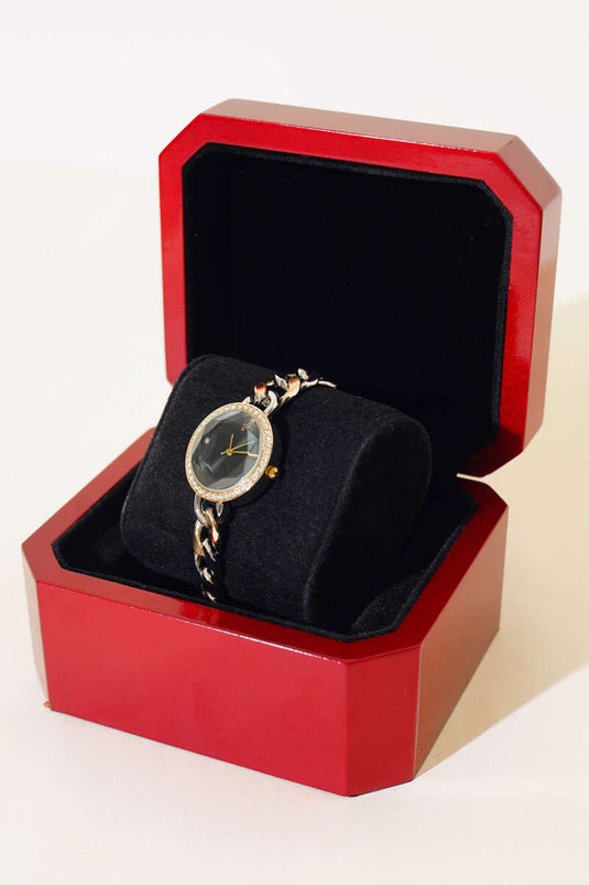 Stoned Reloj de Pulsera para Mujer con Correa de Cadena Negro