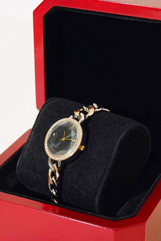 Stoned Reloj de Pulsera para Mujer con Correa de Cadena Negro