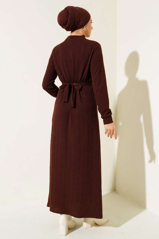 Robe En Velours Côtelé Ceinturée En Chaîne Bitter Brown