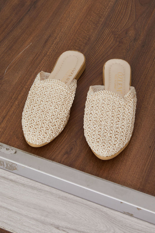 Chaussons à motifs en maille chaîne beige