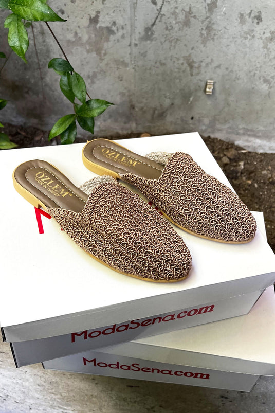 Chaussons à motifs en tricot chaîne, couleur vison