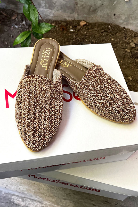 Chaussons à motifs en tricot chaîne, couleur vison