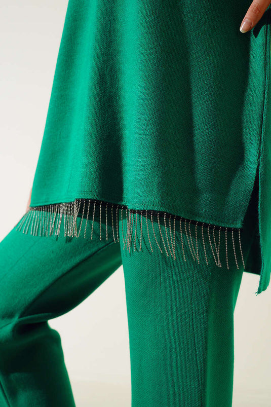 Chain Tassel Pocket Knitwear Dubbel pak groen