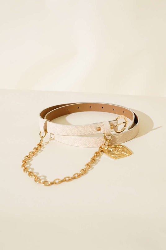 Chain Buckle Belt Beige