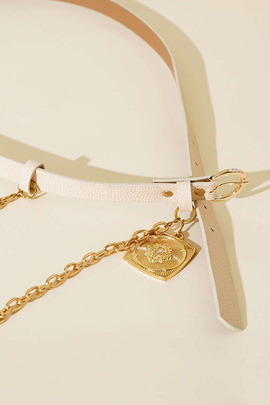 Chain Buckle Belt Beige