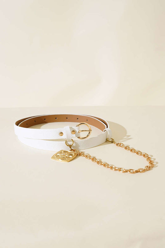 Chain Buckle Belt White