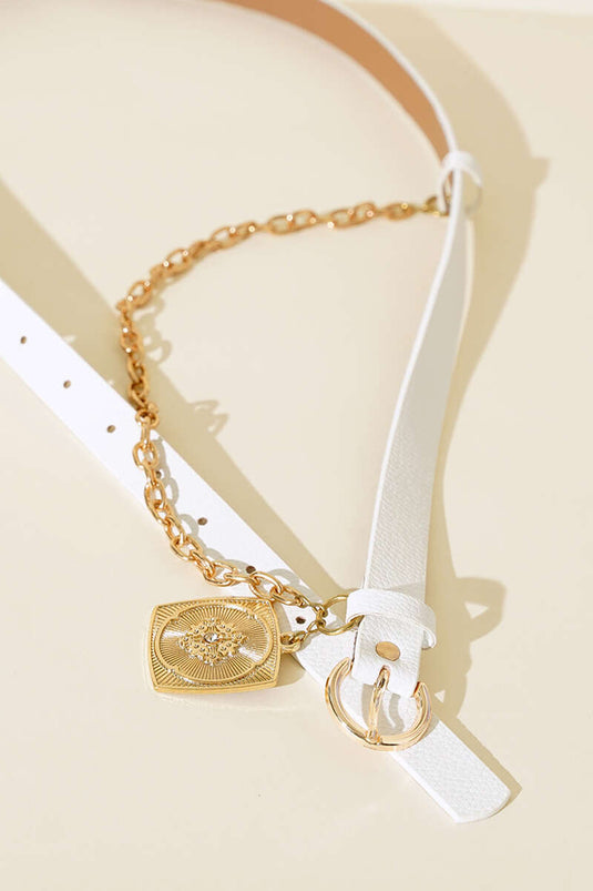 Chain Buckle Belt White