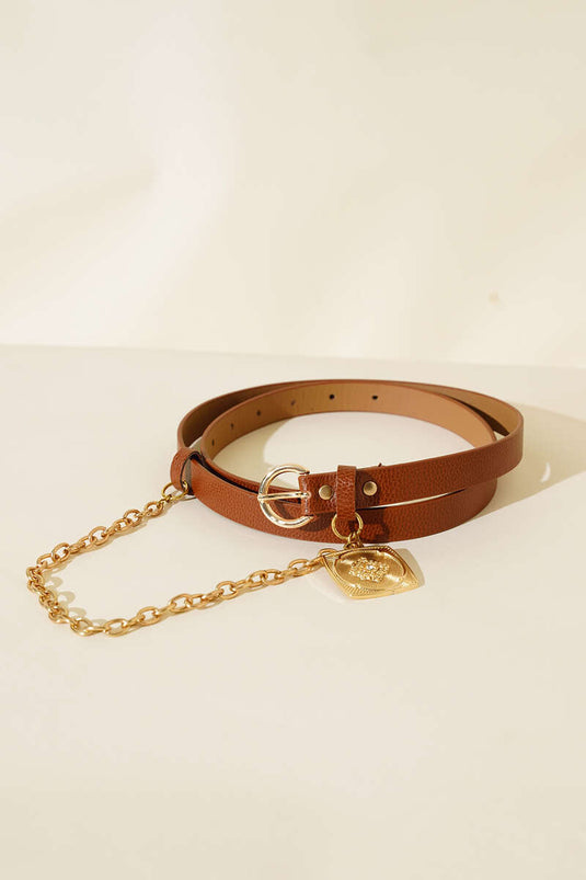 Ceinture à boucle chaîne beige