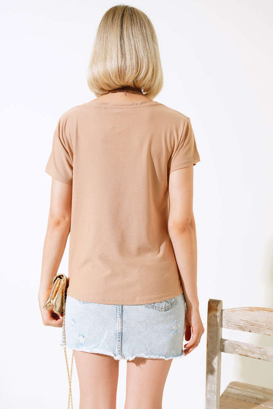 Bluse mit Kettenmuster, Kamel